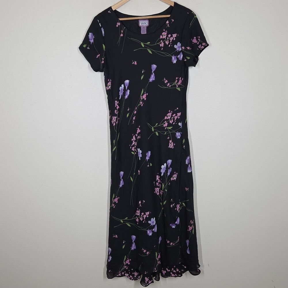 Vtg 90s Y2K Dark Floral Midi Dress M Cottagecore Fairy Grunge Garden Festival